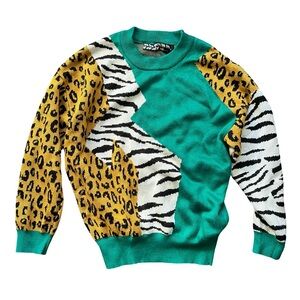 ACME Green Zebra Leopard Animal Pattern Crewneck Sweater